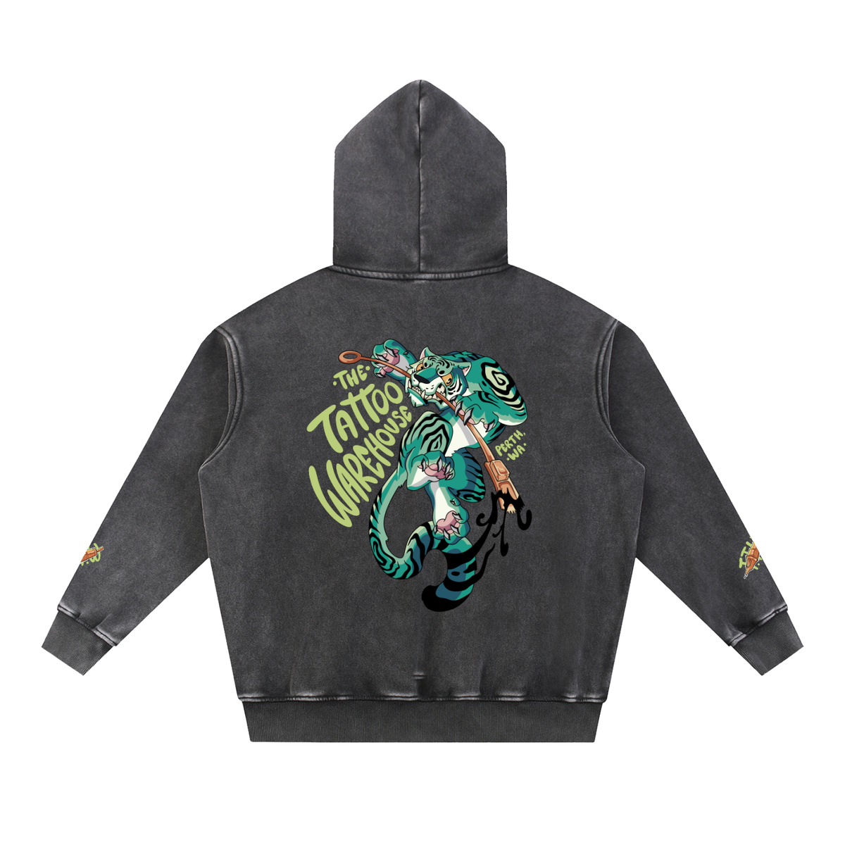 Snow Wash Fleece Oversize Tiger Hoodie
