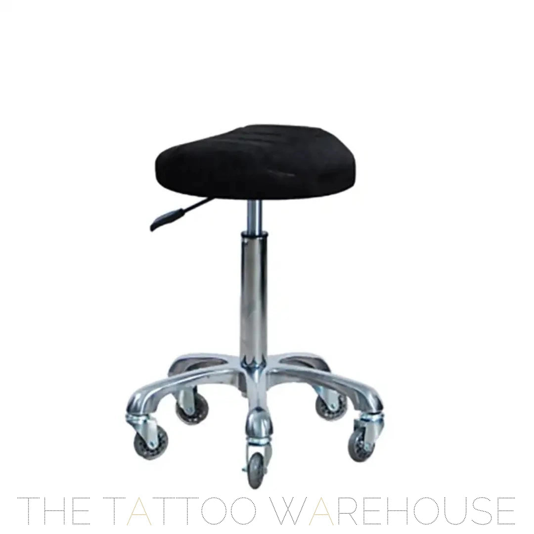 Karma Burnie adjustable salon stool in black on aluminium base