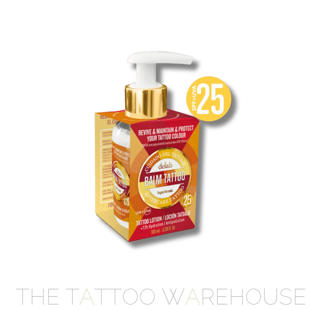 Balm Tattoo Revive and maintain and protect your colour tattoo. moisturiser lotion in 100ml plus SPF+UVA 25. Pump action bottle.
