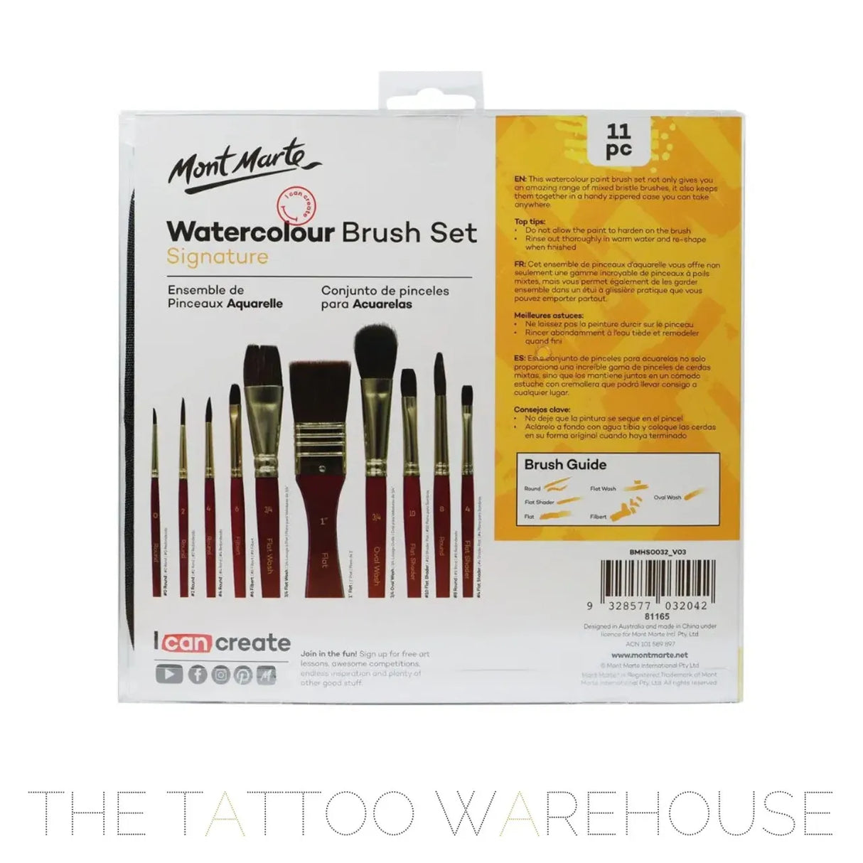 Mixed Bristle Brush Set Wallet 11pce - Watercolour