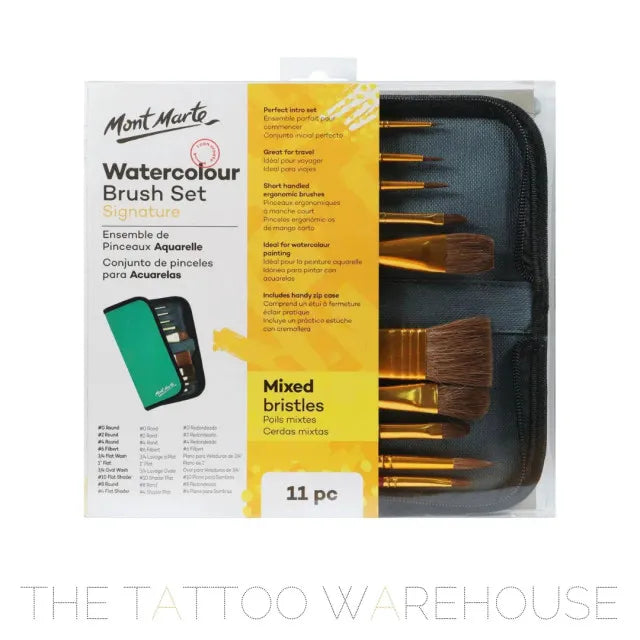 Mixed Bristle Brush Set Wallet 11pce - Watercolour