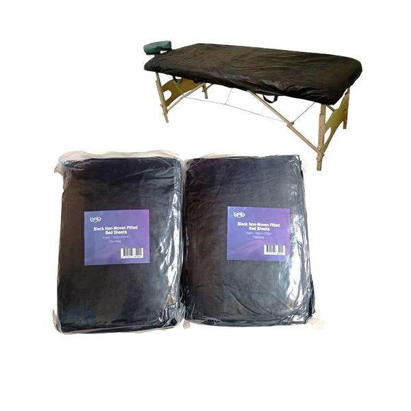 Black disposable fitted bed sheet, 105cm x 225cm