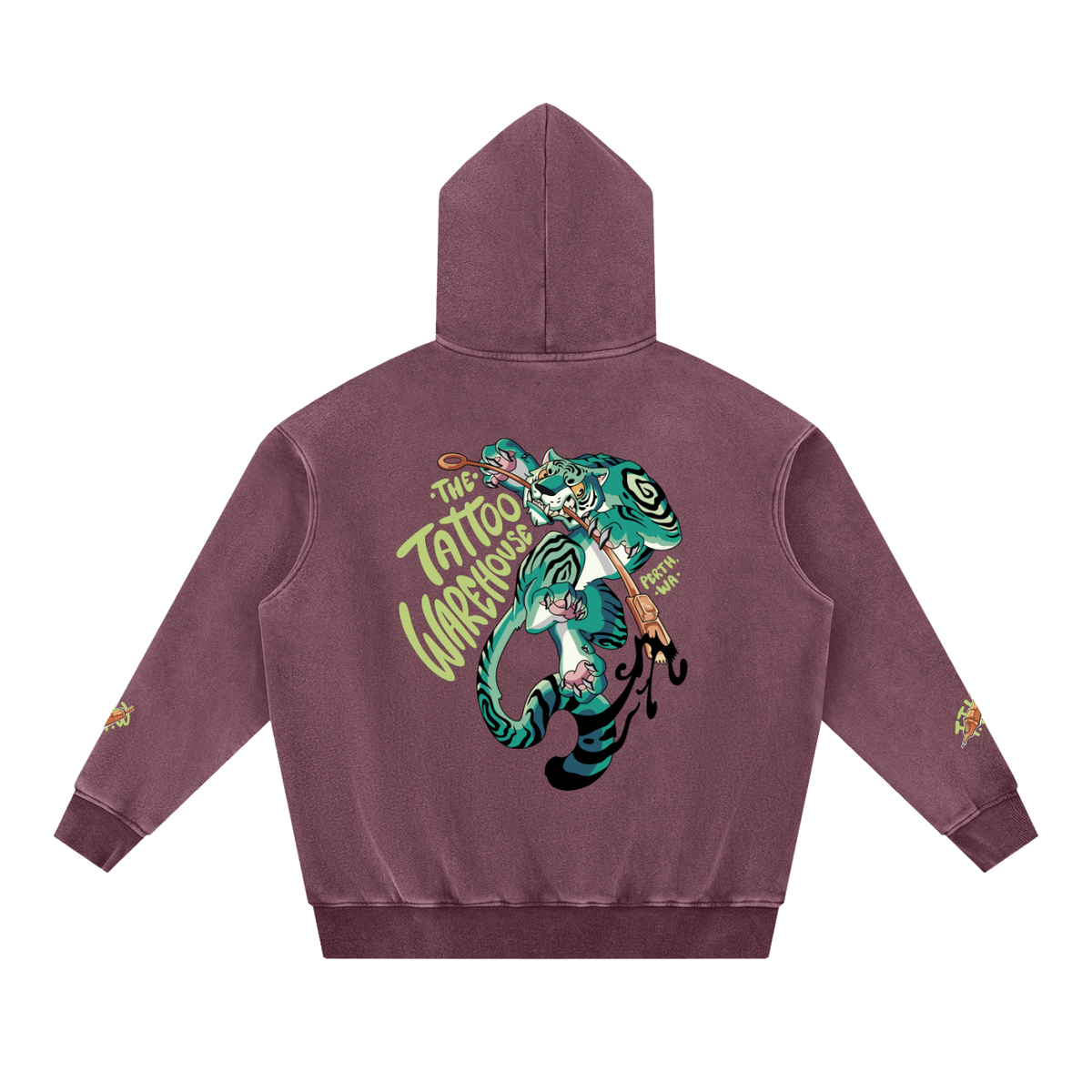 Snow Wash Fleece Oversize Tiger Hoodie