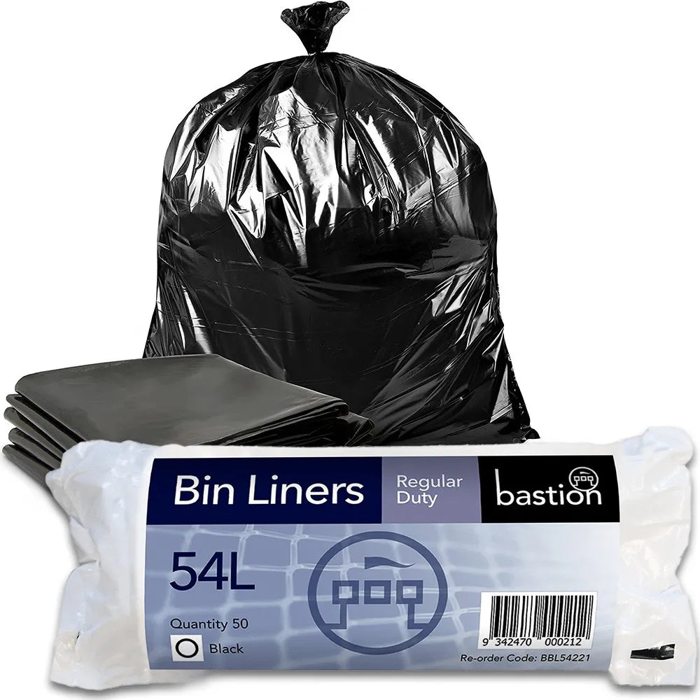 Roll of 54L black bin liners, pack of 50