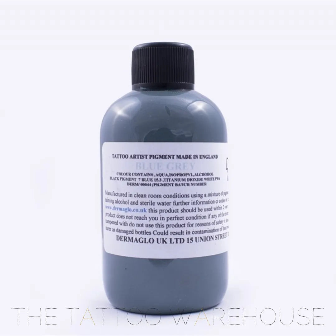 Dermaglo Blue Grey tattoo ink bottle, part of Full 28 Colour Set