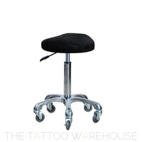 Karma Burnie adjustable salon stool in black on aluminium base
