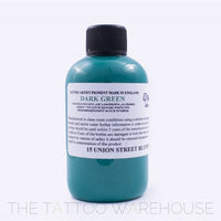 Bottle of Dermaglo Dark Green tattoo ink