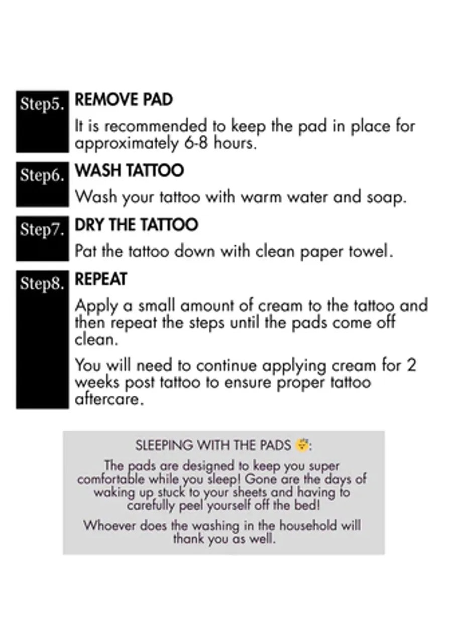 Inkpad tattoo aftercare pads, applied to skin