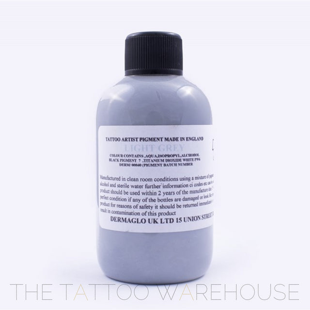Bottle of Dermaglo Light Grey tattoo ink