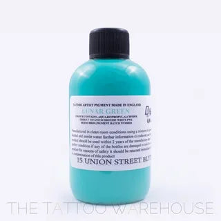 Bottle of Dermaglo Lunar Green tattoo ink