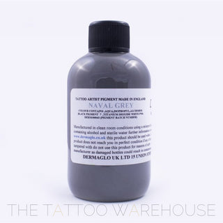 Bottle of Dermaglo Naval Grey tattoo ink