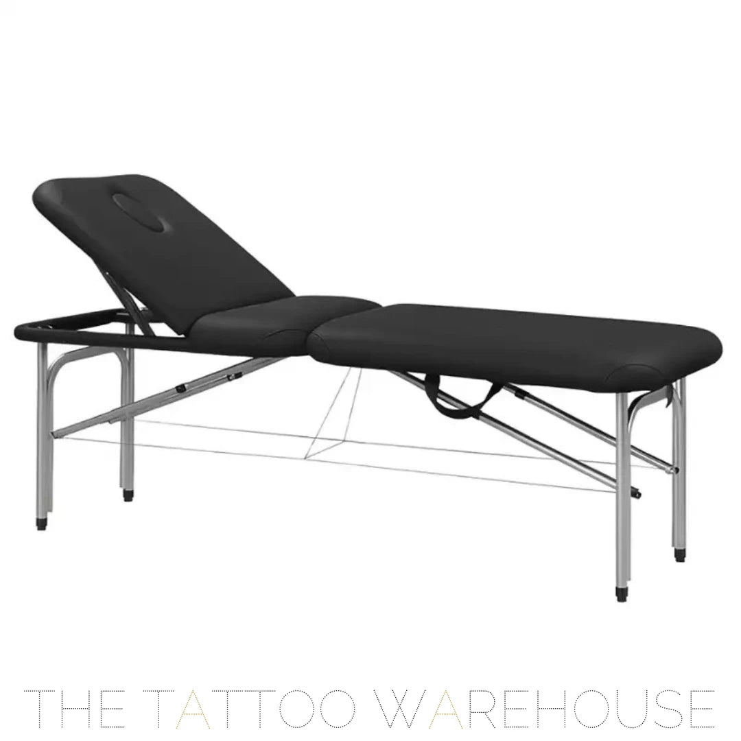 Style Salon River portable massage bed in black, folded aluminium frame