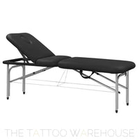 Style Salon River portable massage bed in black, folded aluminium frame