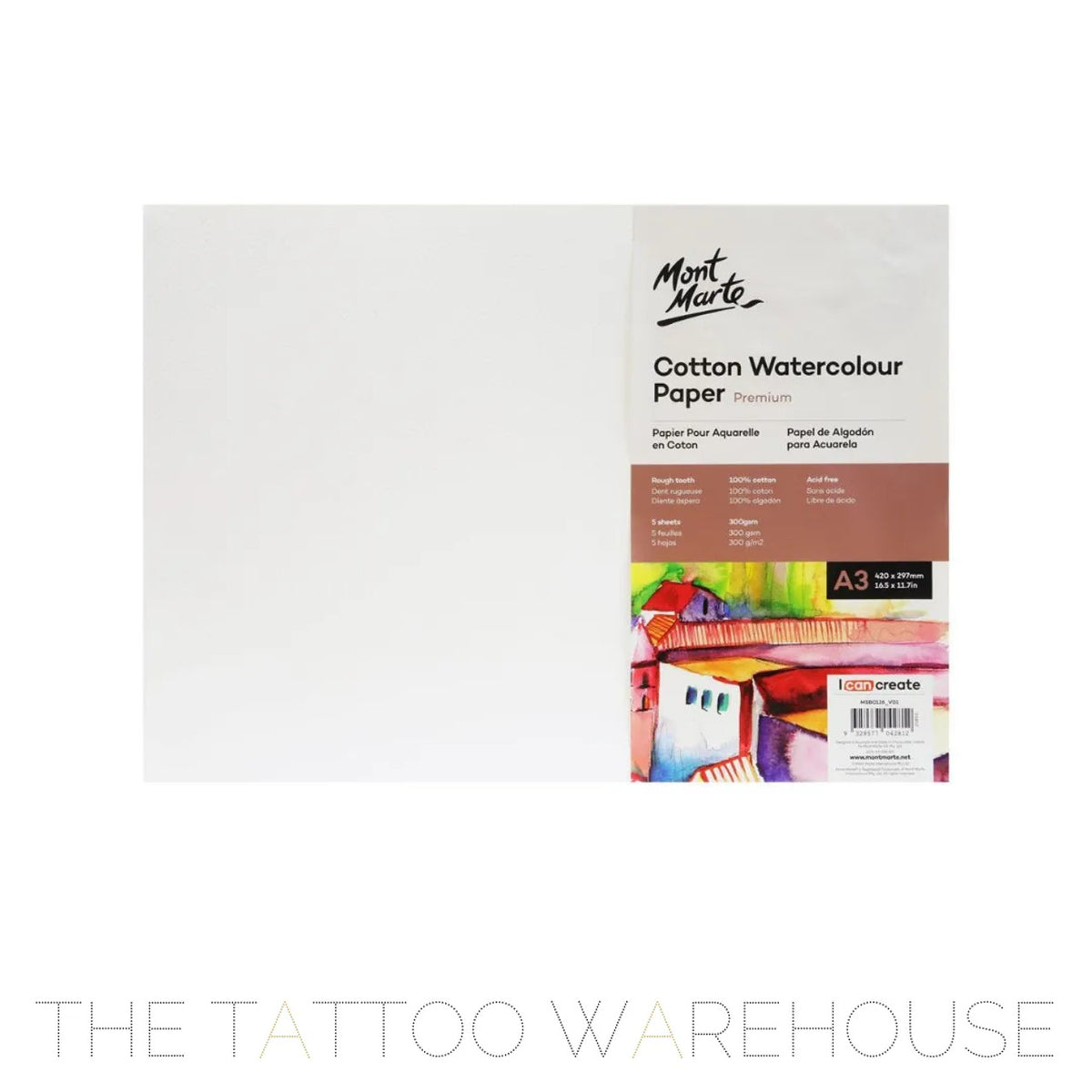 Mont Marte premium cotton watercolour paper, 300gsm, A3, pack of 5 sheets