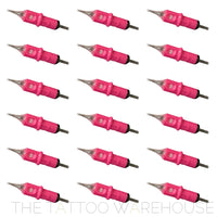 Pink Viaderz Cartidges tattoo needles out of their packet displayed across the photo.