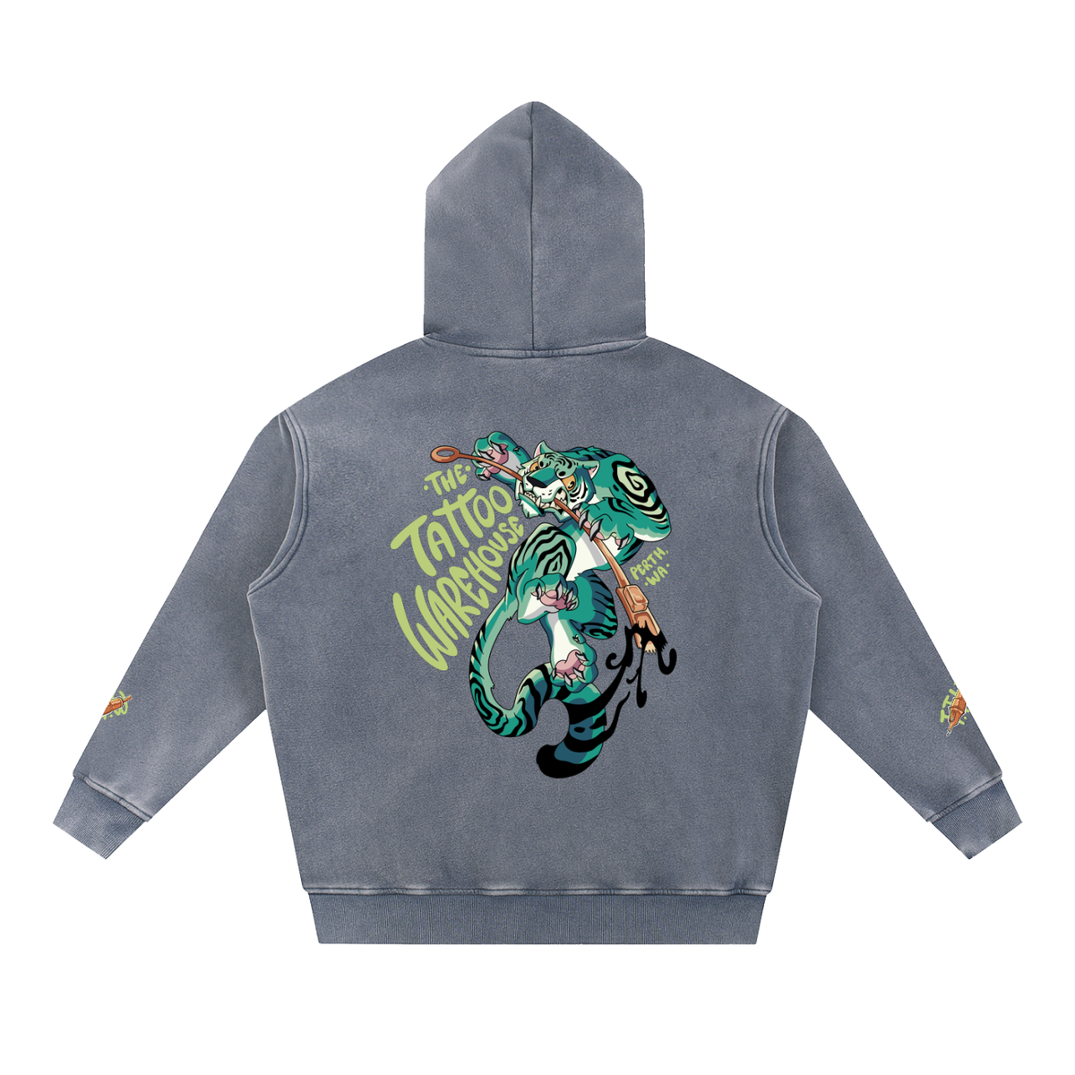 Snow Wash Fleece Oversize Tiger Hoodie
