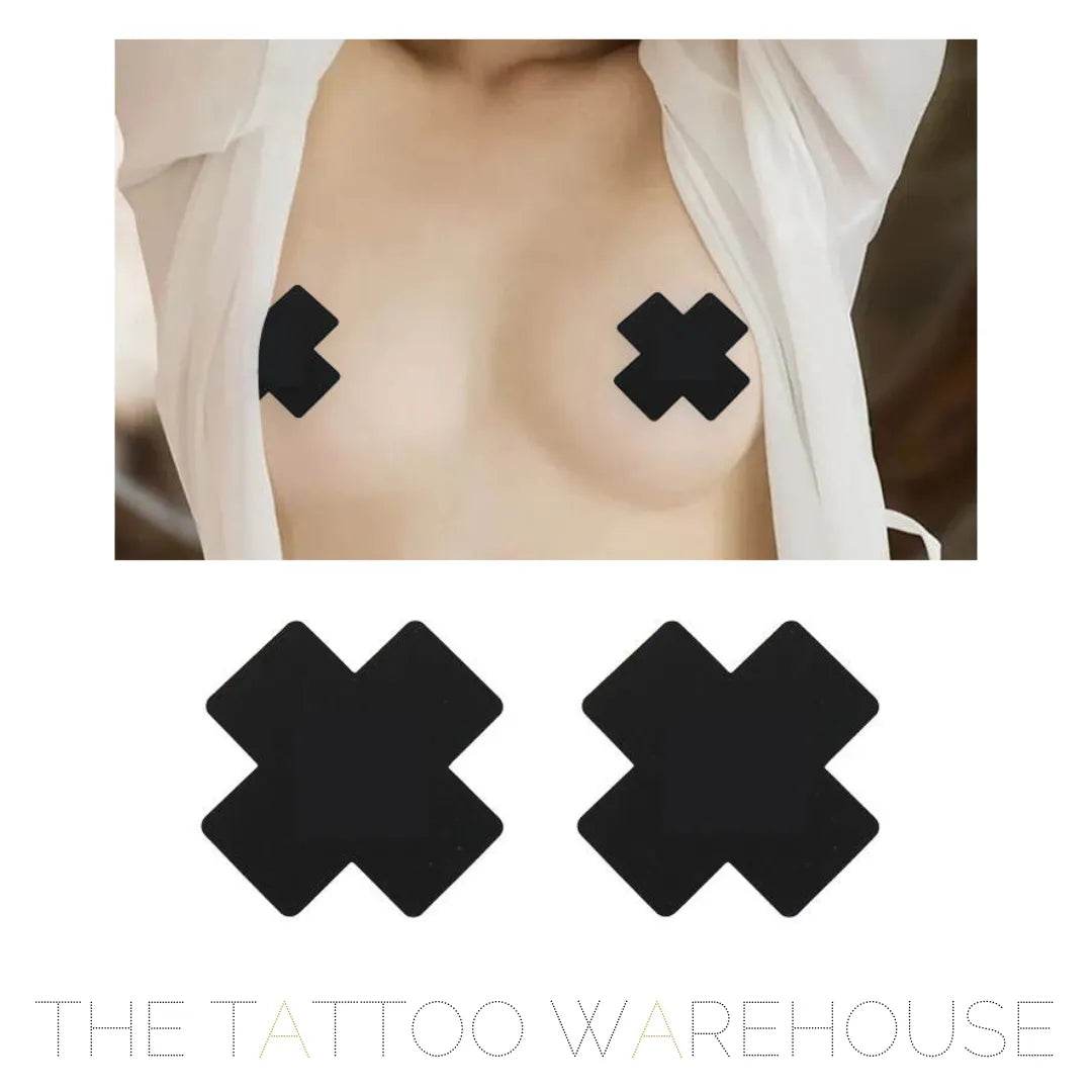 Black nipple covers/pasties, pair, on skin