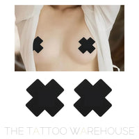Black nipple covers/pasties, pair, on skin