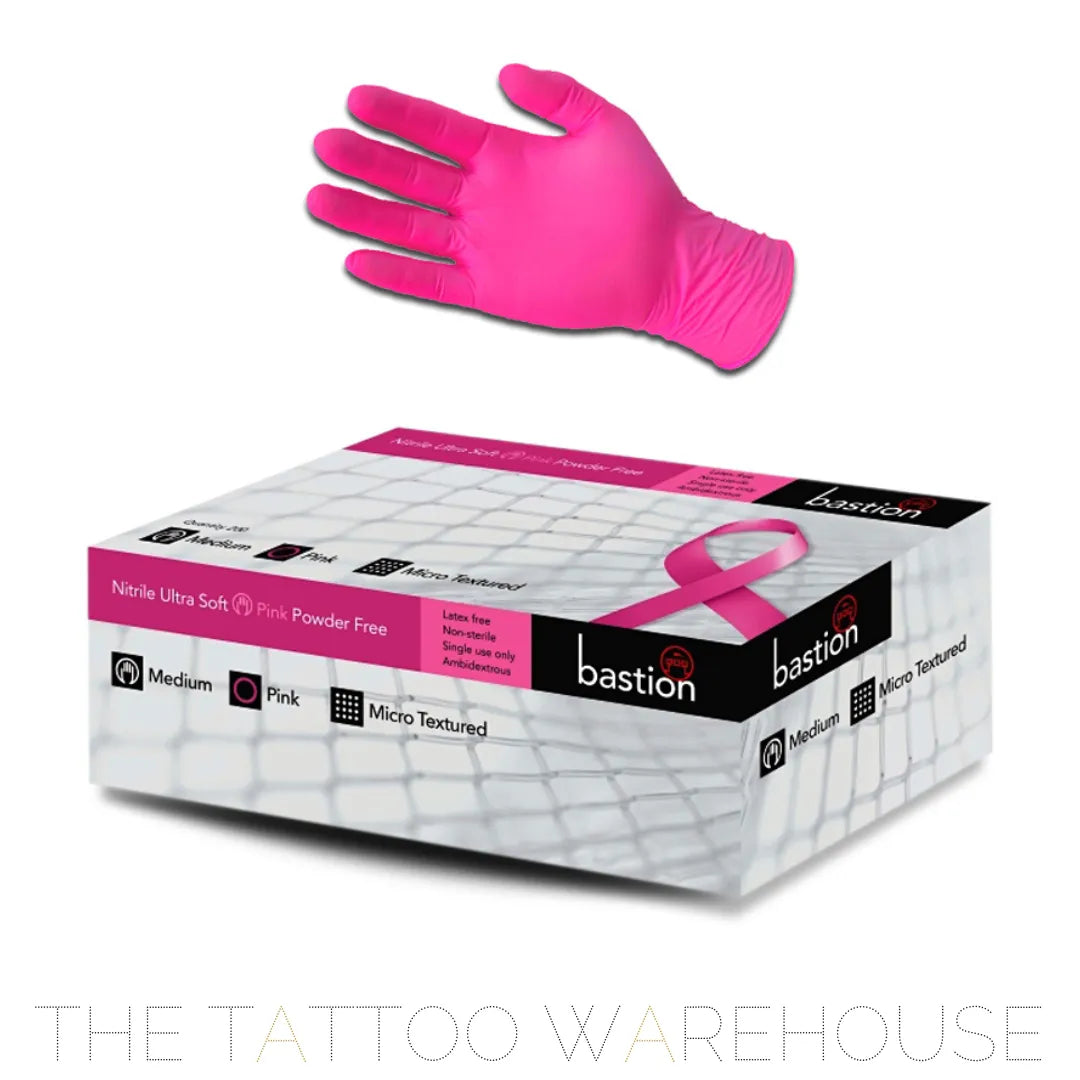 Box of pink nitrile disposable gloves, 200 per box